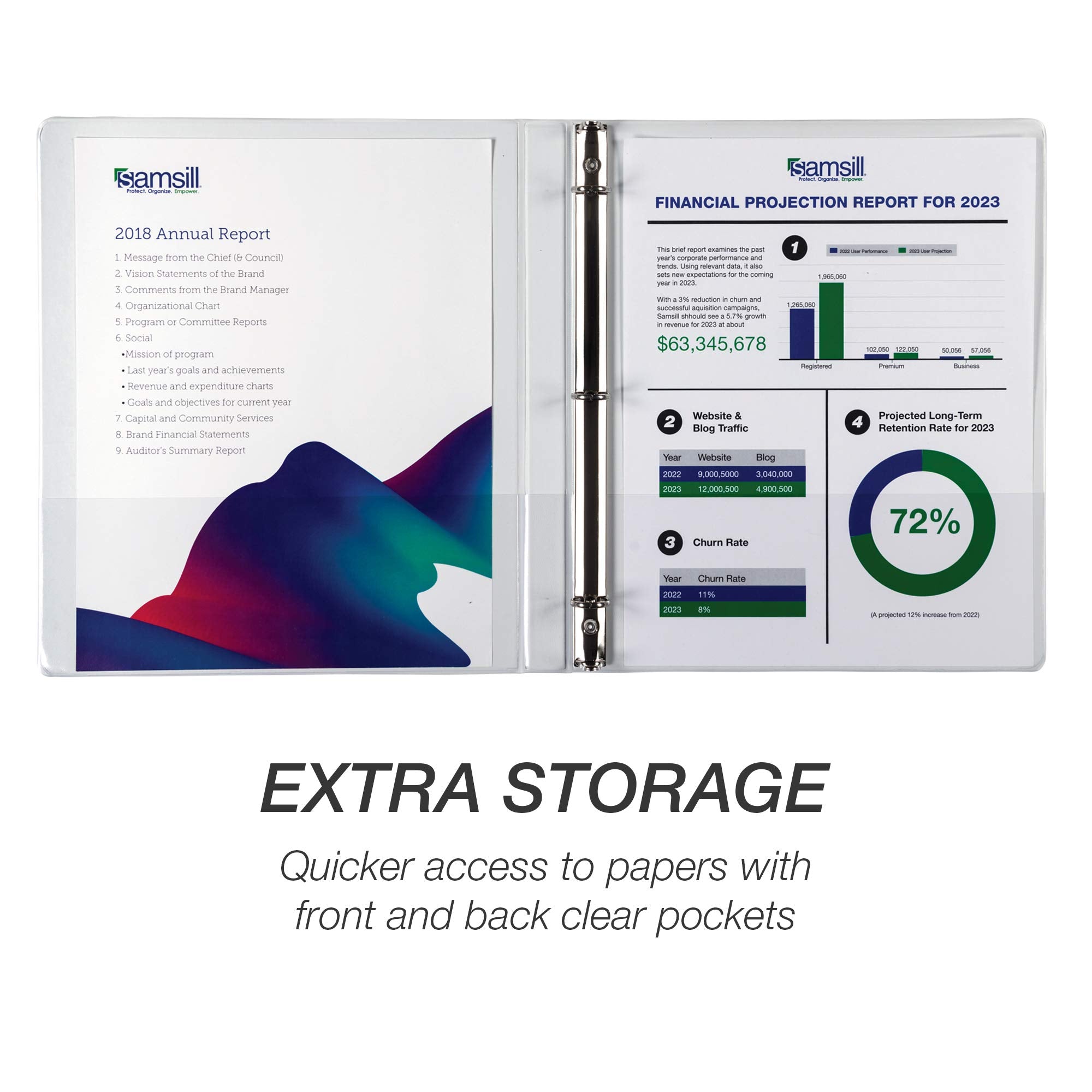 Samsill 24 Pack Durable 0.5 Inch 3 Ring Binders, Round Ring, Clear View Cover for Presentations, White