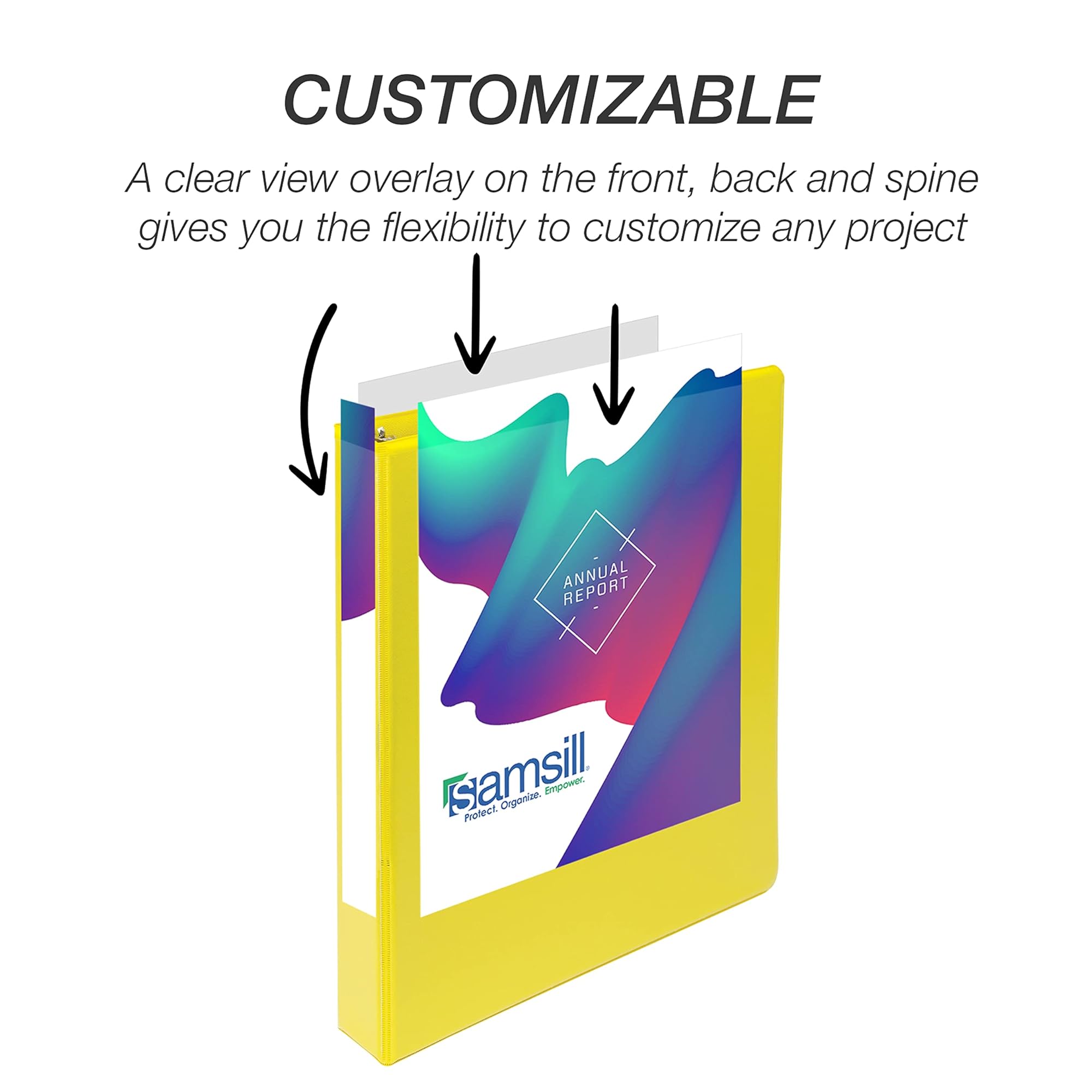 Samsill Durable 1 inch 3 Ring Binder, Made in USA, D Ring Binder, 100% Recycled Chipboard, Yellow, 12 Pack