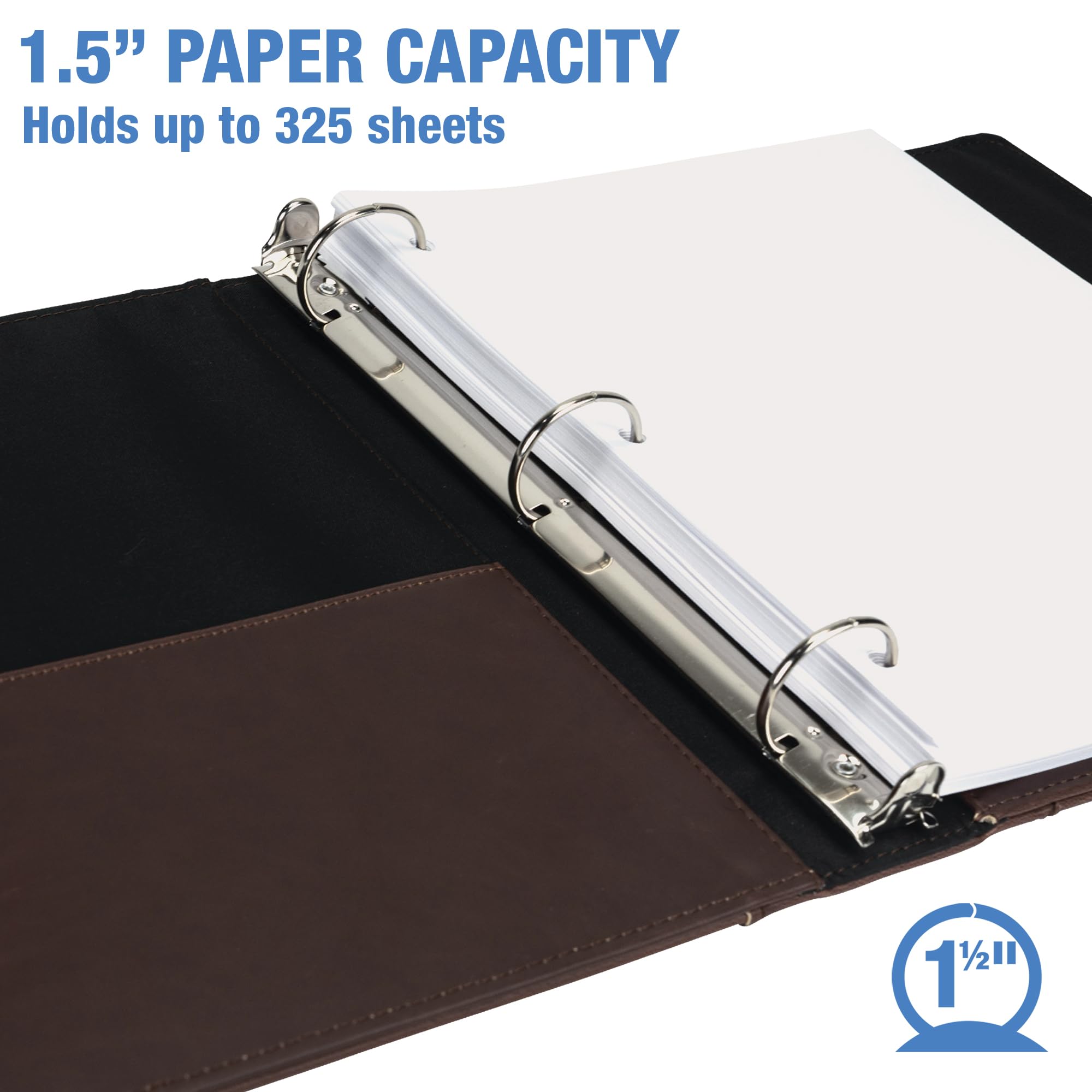 Samsill Vintage Leather Binder, 1.5 Inch Round Ring (Holds 325 Sheets), Letter Size 8.5x11 Documents, Professional Organizer Portfolio, Planner, No Zipper, Brown