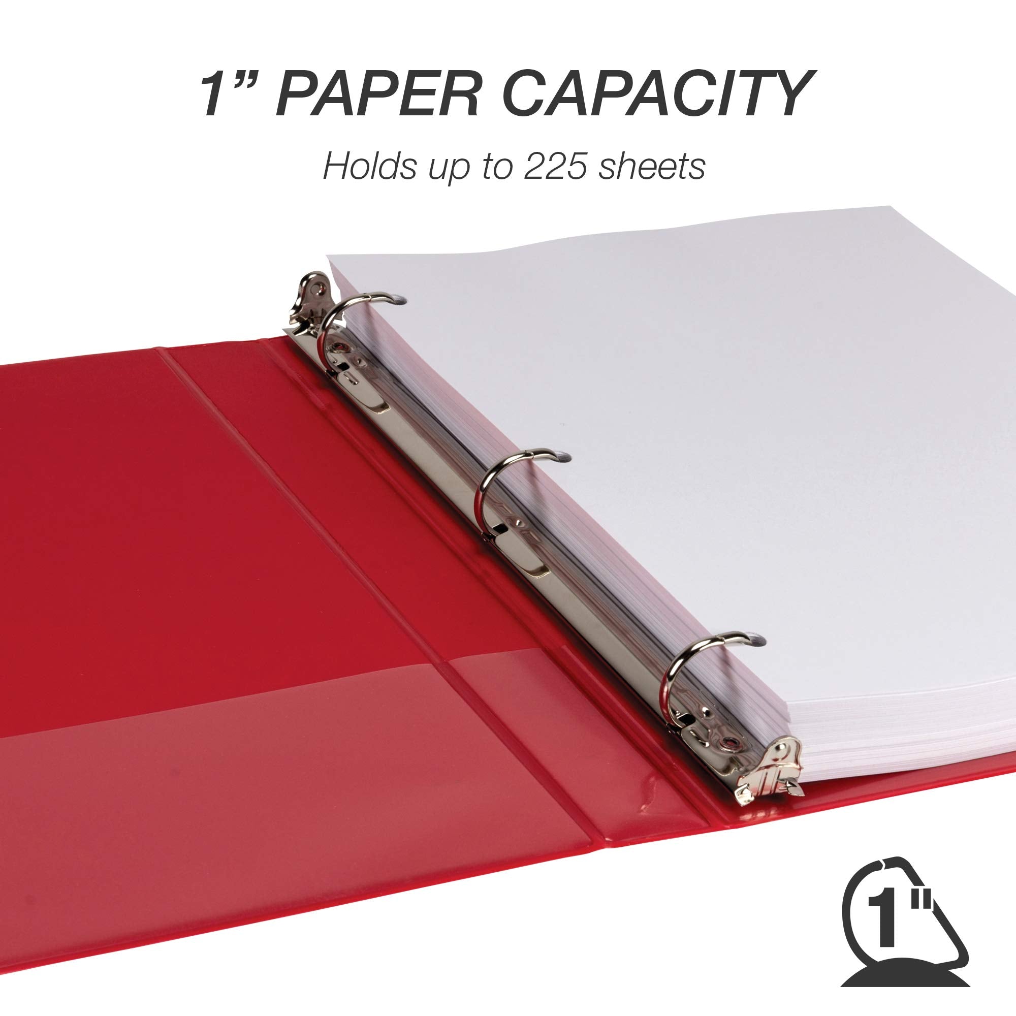 Samsill Durable 1 inch 3 Ring Binder, Made in USA, D Ring Binder, FSC 100% Recycled Chipboard, Red, 12 Pack