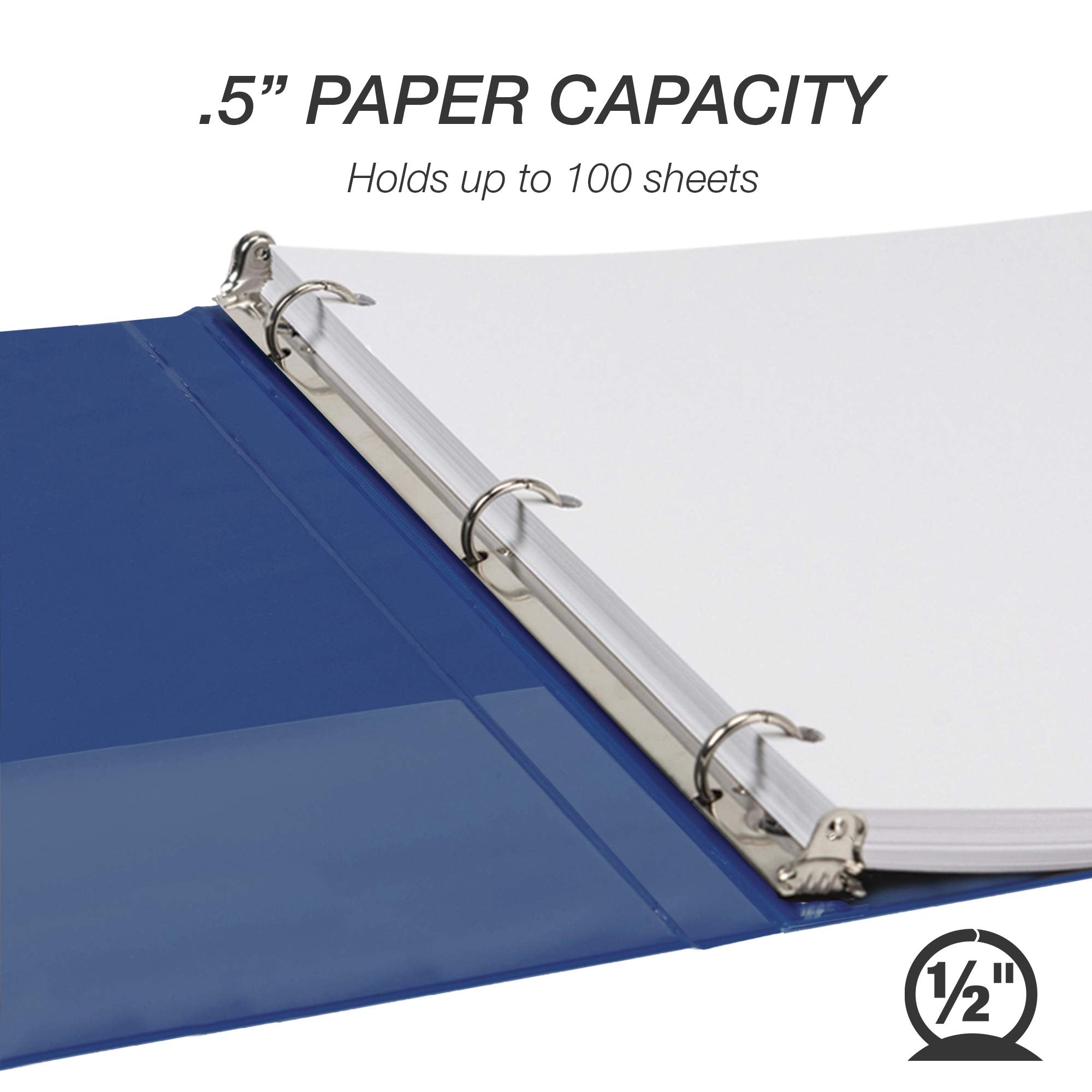Samsill 8 Pack Durable 0.5 Inch 3 Ring Binders, Round Ring, Clear View Cover for Presentations, Blue