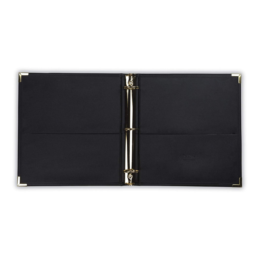 Samsill Classic Collection Leather 3 Ring Binder, Executive Presentation Portfolio, 1.5 Inch (Holds 325 Sheets), Brass Round Ring, Black
