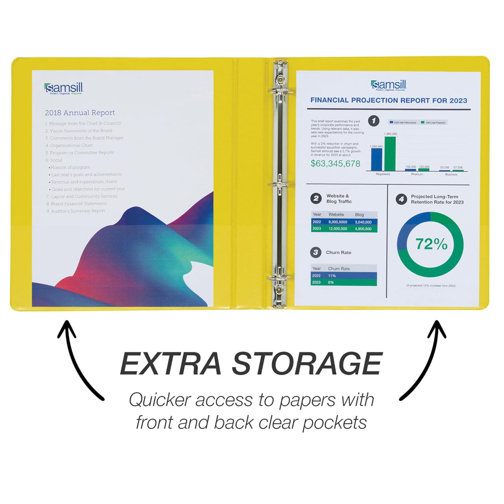 Samsill Durable 1 inch 3 Ring Binder, Made in USA, D Ring Binder, 100% Recycled Chipboard, Yellow, 12 Pack