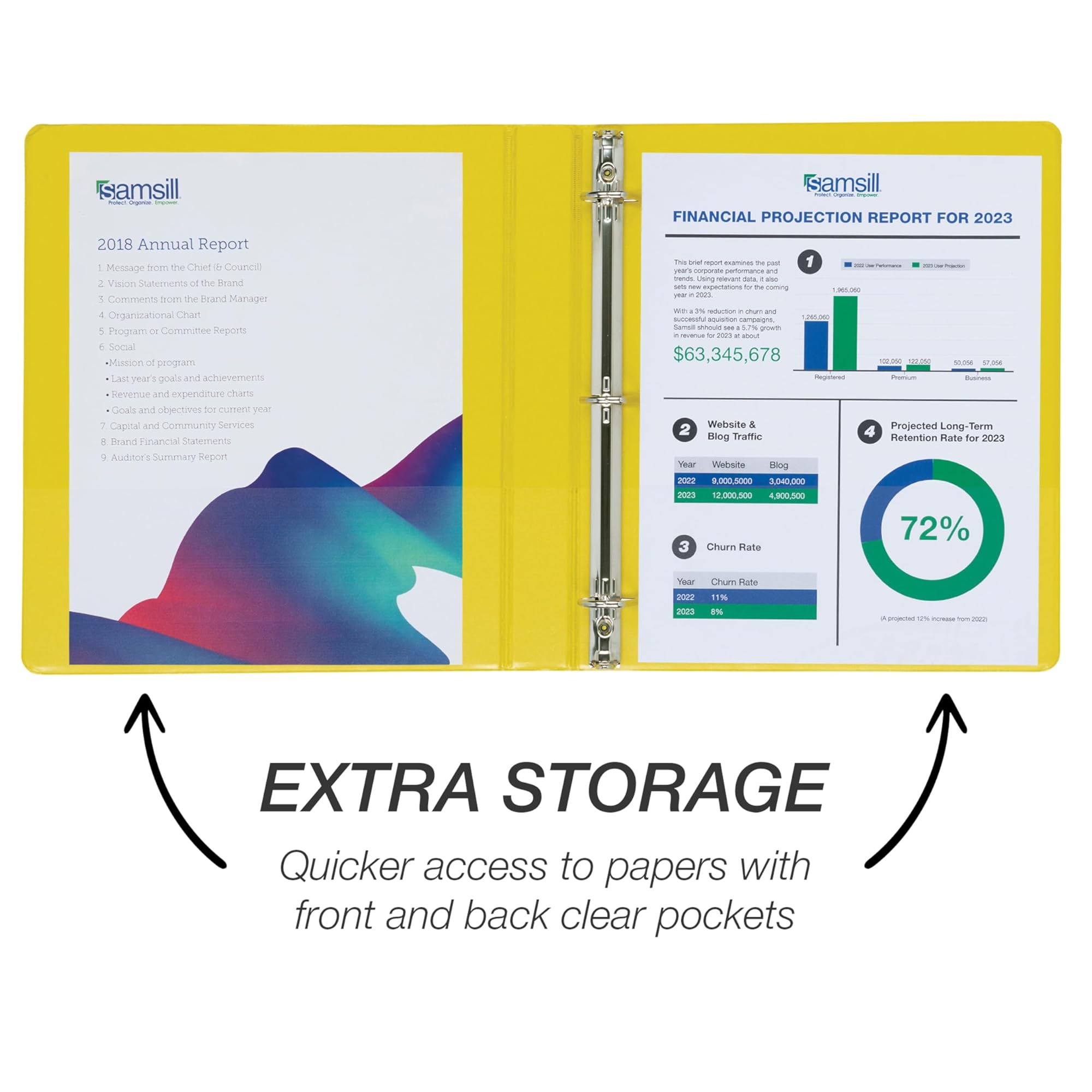 Samsill Durable 1 inch 3 Ring Binder, Made in USA, D Ring Binder, 100% Recycled Chipboard, Yellow, 12 Pack