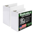 Samsill Durable 6 inch 3 Ring Binder, Locking D Ring Binder, Customizable Clear View Cover, White, 2-Pack, Holds 1225 Pages