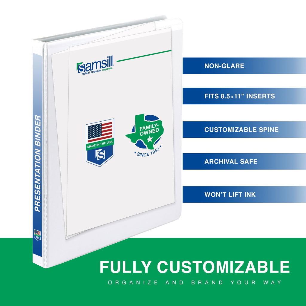 Samsill 0.5 Inch 3 Ring Binder, Made in USA, Economy Round Ring, Clear View Cover, 100 Sheet Capacity - for School, Home, Office -  White, 12 Pack