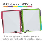 Samsill Spiral Folder Organizer - 12 Dividers & 24 Pockets with Zipper Pouch, Multi Pocket Color Cordinated Folder Binder with Customizable Tabs, Document Organizer (Fashion)