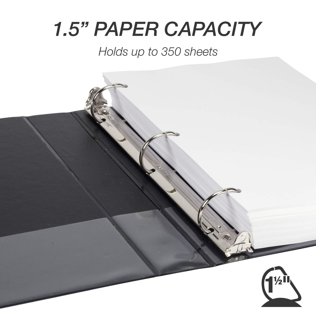 Samsill Durable 1.5 inch 3 Ring Binder, Made in USA, D Ring Binder, 100% Recycled Chipboard, Black, 12 Pack