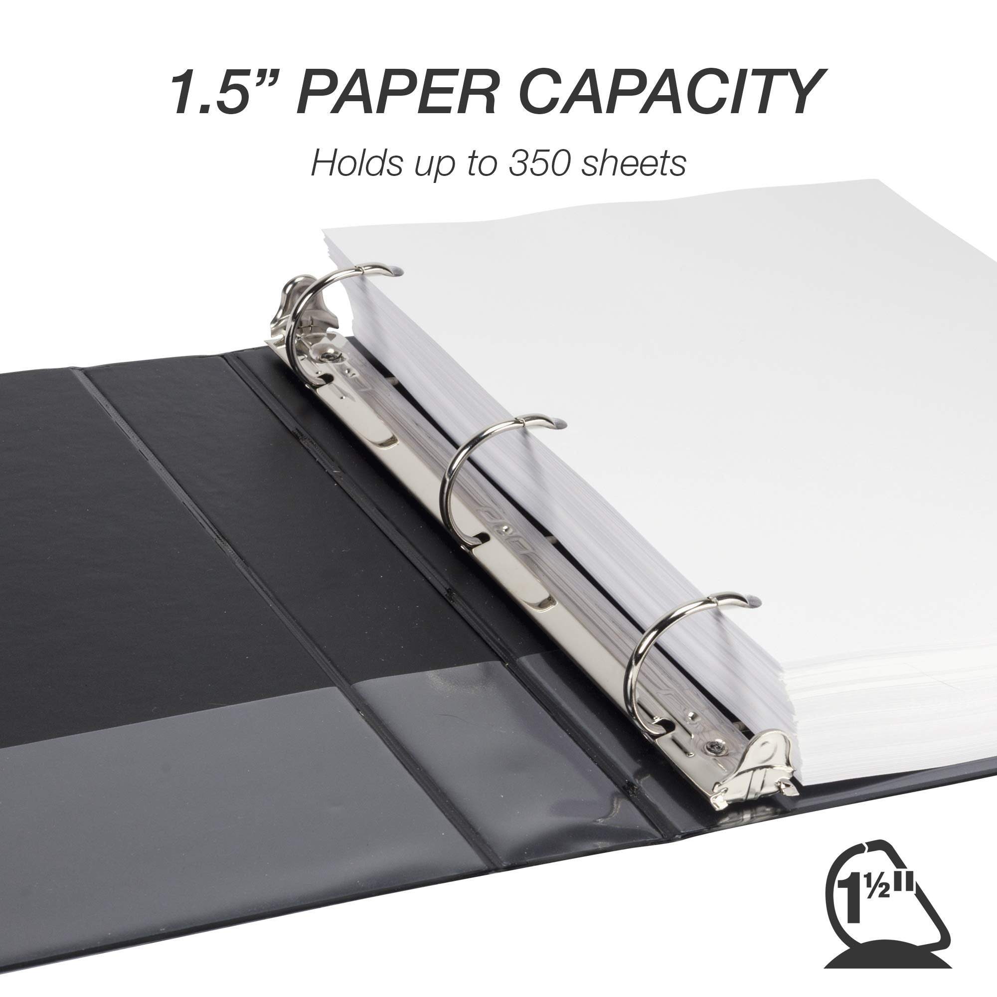 Samsill Durable 1.5 inch 3 Ring Binder, Made in USA, D Ring Binder, 100% Recycled Chipboard, Black, 12 Pack