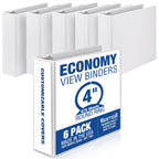 Samsill 4 Inch 3 Ring Binders, Economy Round Ring, Clear View Cover, 675 Sheet Capacity - for School, Home, Office -  White, 6 Pack