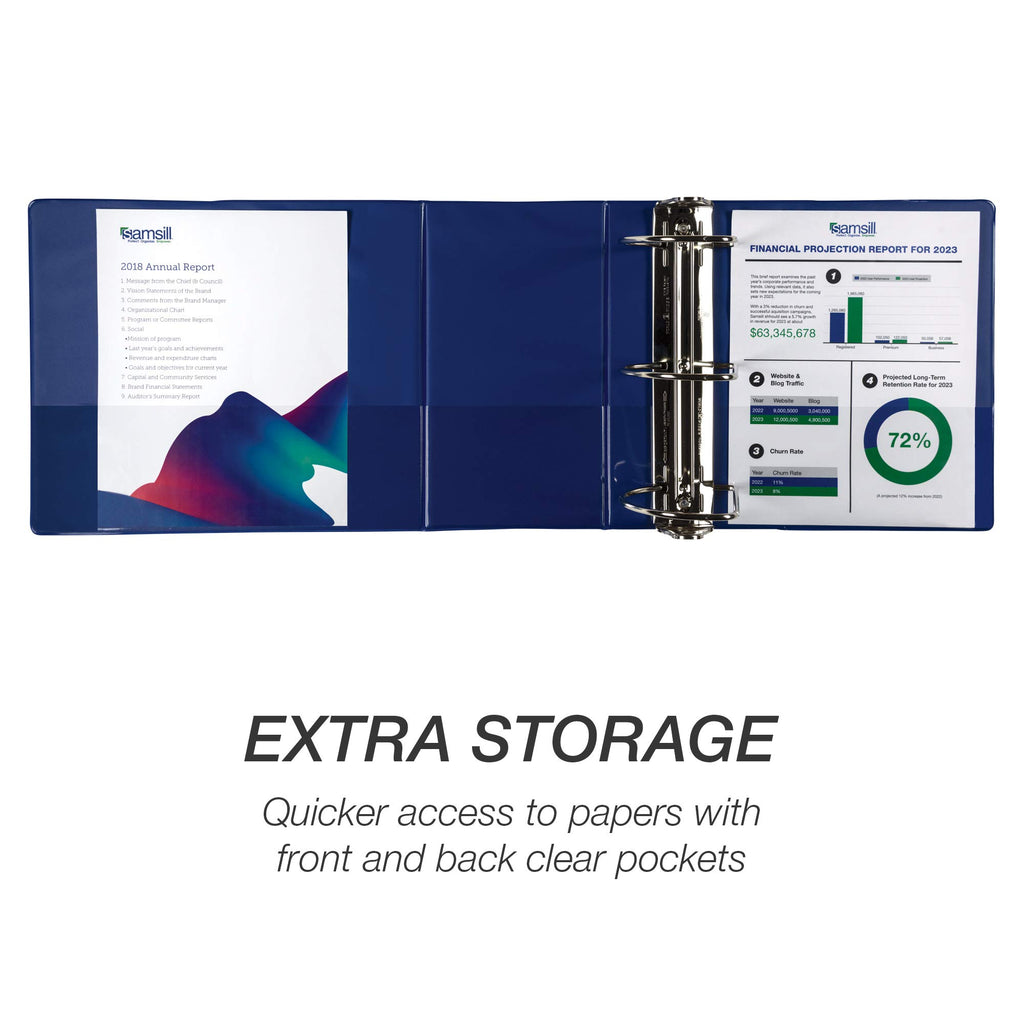 Samsill Durable 6 inch 3 Ring Binder, Locking D Ring Binder, Customizable Clear View Cover, Blue, Holds 1225 Pages