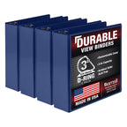 Samsill Durable 3 inch 3 Ring Binder, Made in USA, D Ring Binder, 100% Recycled Chipboard, Blue, 4 Pack