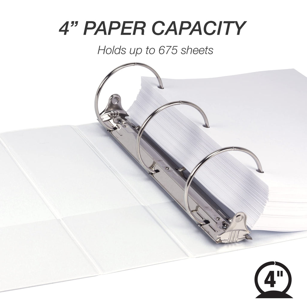 Samsill 4 Inch 3 Ring Binders, Economy Round Ring, Clear View Cover, 675 Sheet Capacity - for School, Home, Office -  White, 6 Pack