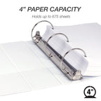 Samsill 4 Inch 3 Ring Binders, Economy Round Ring, Clear View Cover, 675 Sheet Capacity - for School, Home, Office -  White, 6 Pack