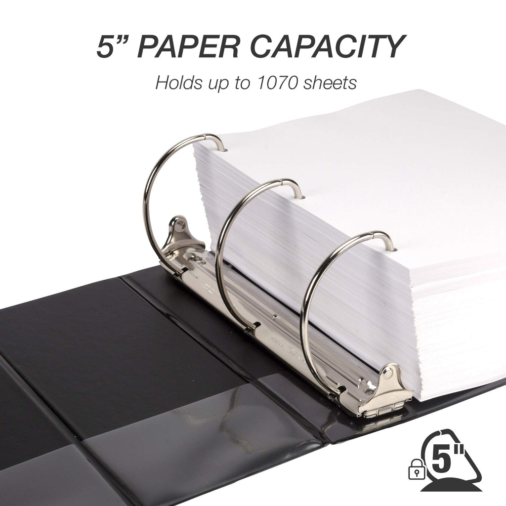 Samsill Durable 5 Inch 3 Ring Binder, D Ring Binder, Customizable Clear View, Black, 2-Pack, Holds 1070 Pages