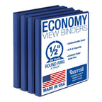 Samsill 0.5 Inch 3 Ring Binder, Made in USA, Economy Round Ring, Clear View Cover, 100 Sheet Capacity - for School, Home, Office - Blue, 4 Pack
