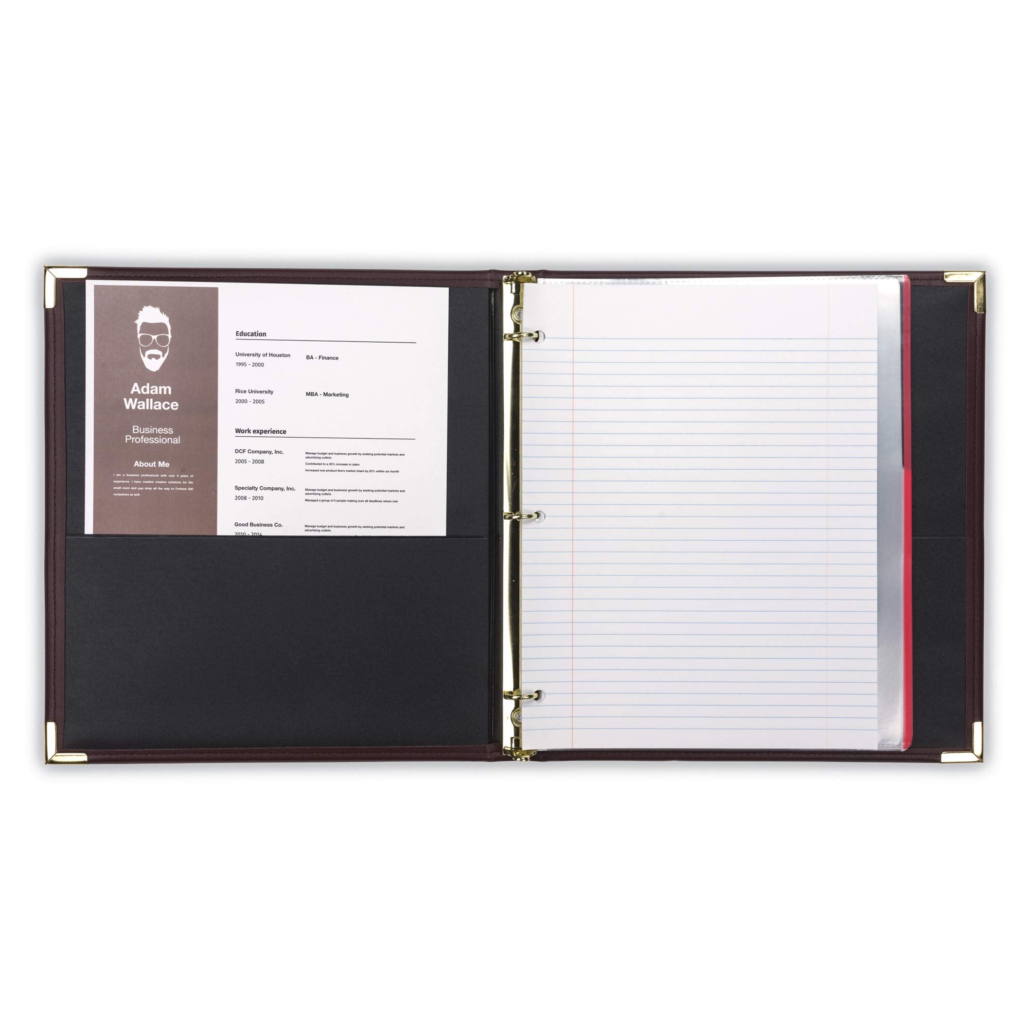 Samsill Classic Collection Leather 3 Ring Binder, Executive Presentation Portfolio, 0.5 Inch (Holds 100 Sheets), Brass Round Ring, Burgundy