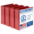 Samsill 3 Inch 3 Ring Binders, Economy Round Ring, Clear View Cover, 550 Sheet Capacity - for School, Home, Office - Red, 4 Pack