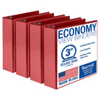 Samsill 3 Inch 3 Ring Binders, Economy Round Ring, Clear View Cover, 550 Sheet Capacity - for School, Home, Office - Red, 4 Pack