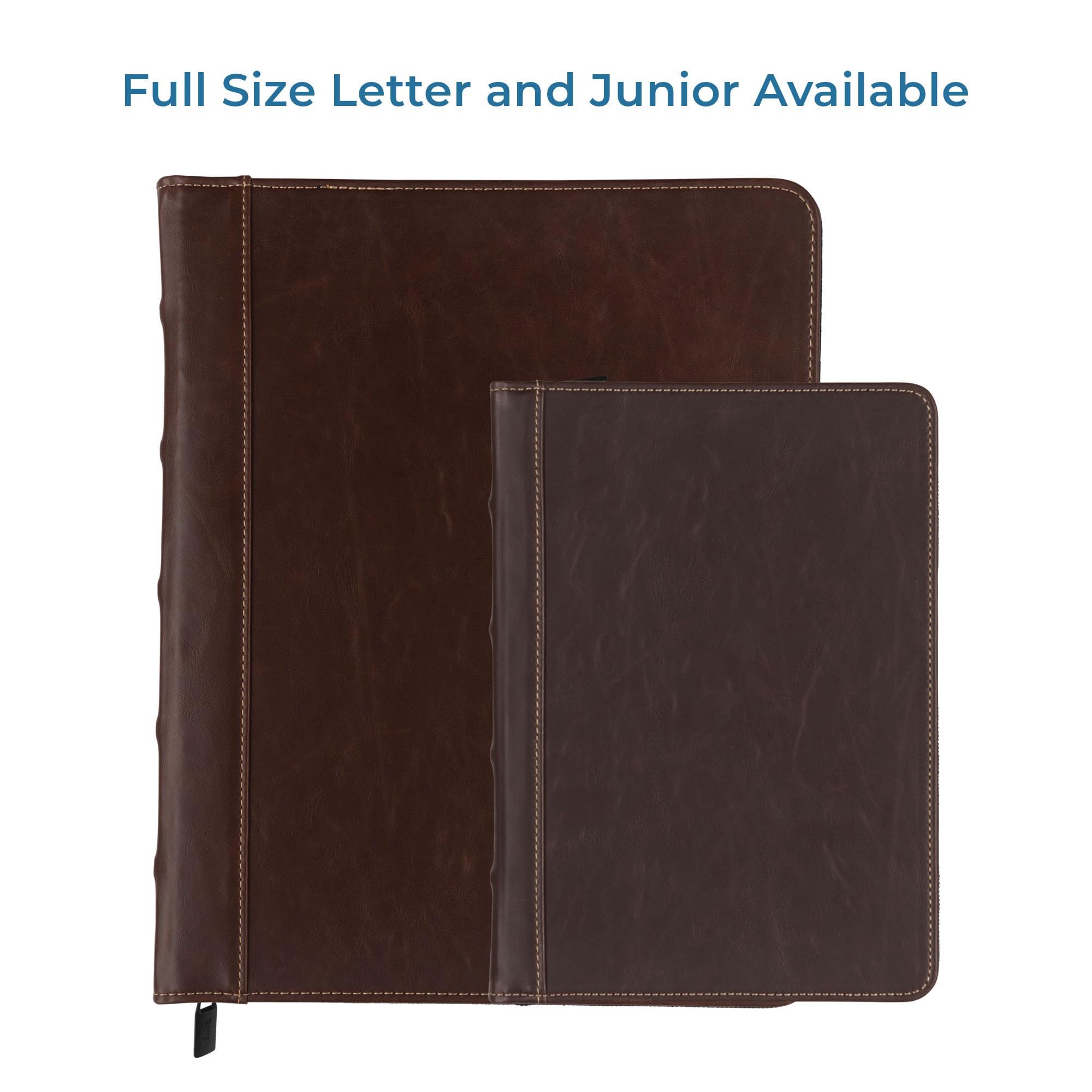 Samsill Vintage Zippered Leather Binder, 1 Inch Round Ring, Letter Size 8.5x11 Documents, Contrast Stitching, Professional Organizer Portfolio, Planner, Brown