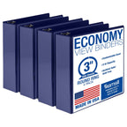 Samsill 3 Inch 3 Ring Binders, Economy Round Ring, Clear View Cover, 550 Sheet Capacity - for School, Home, Office - Blue, 4 Pack
