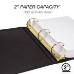 Samsill Classic Collection Executive Presentation 3 Ring Binder/Portfolio Binder, 2 Inch Binder, Brass Round Ring (Holds 425 Sheets), Black