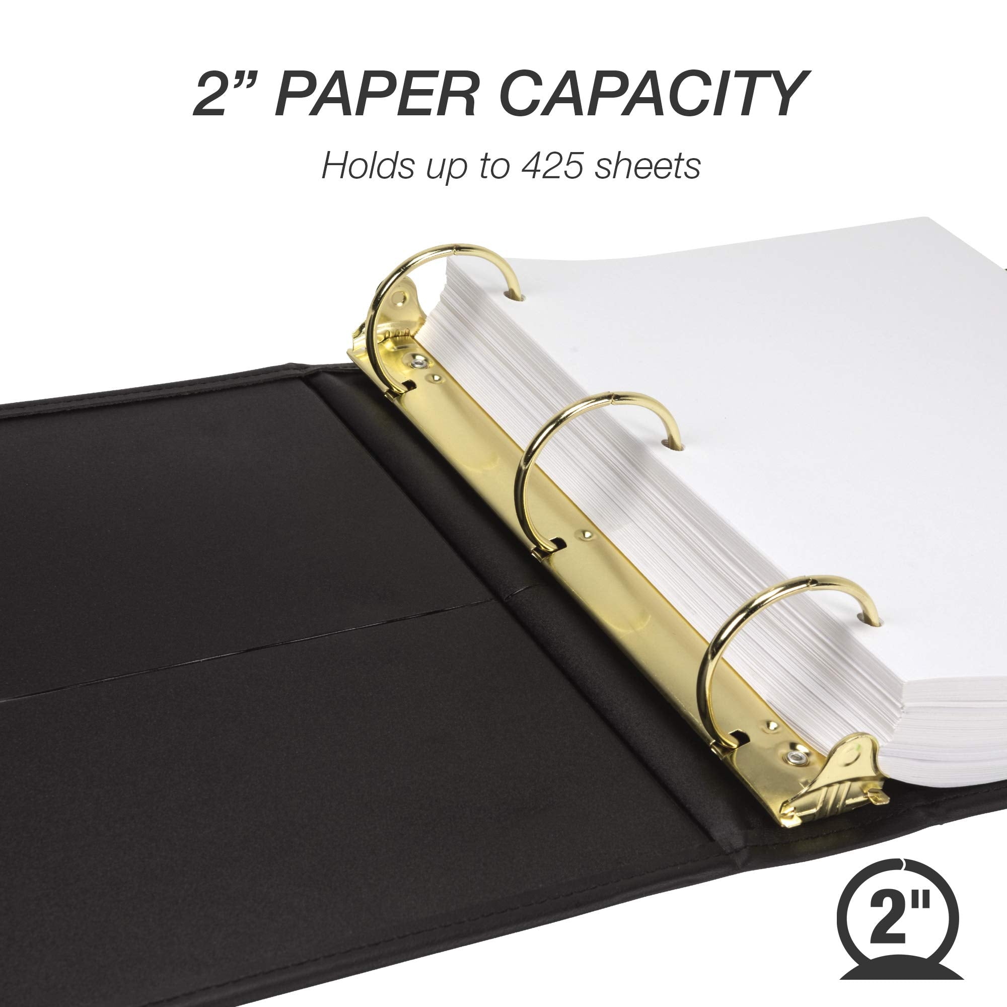 Samsill Classic Collection Executive Presentation 3 Ring Binder/Portfolio Binder, 2 Inch Binder, Brass Round Ring (Holds 425 Sheets), Black