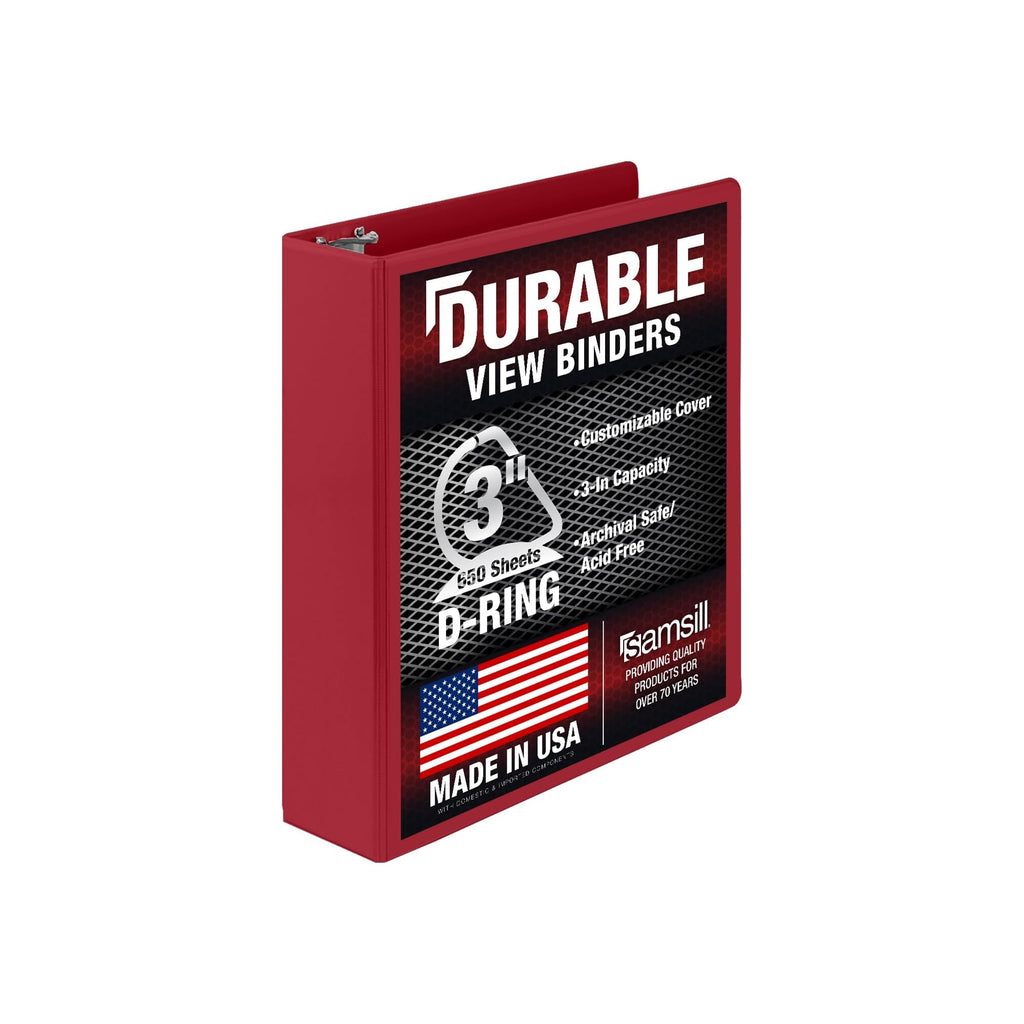 Samsill Durable 3 inch 3 Ring Binder, D Ring Binder, 100% Recycled Chipboard, Red