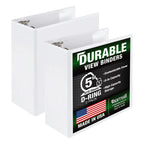 Samsill Durable 5 Inch 3 Ring Binder, D Ring Binder, Customizable Clear View, White, 2-Pack, Holds 1070 Pages