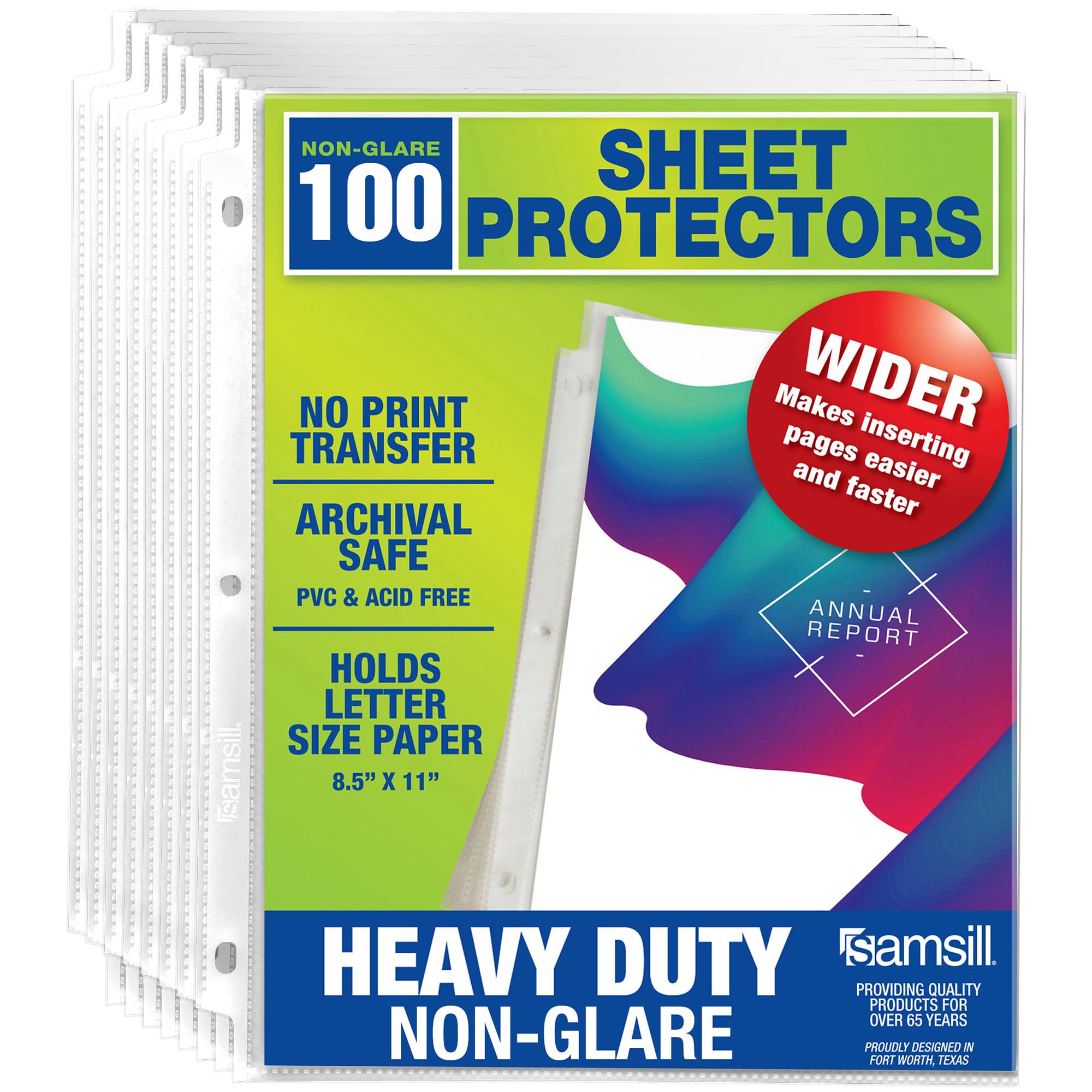 Samsill 100 Pack Heavy Duty Sheet Protectors, Non-Glare, 8.5x11 Inch Page Protectors for 3 Ring Binder, Letter Size Protectors, Reinforced Holes,  Non-Glare Protector, Top Loading, Acid Free