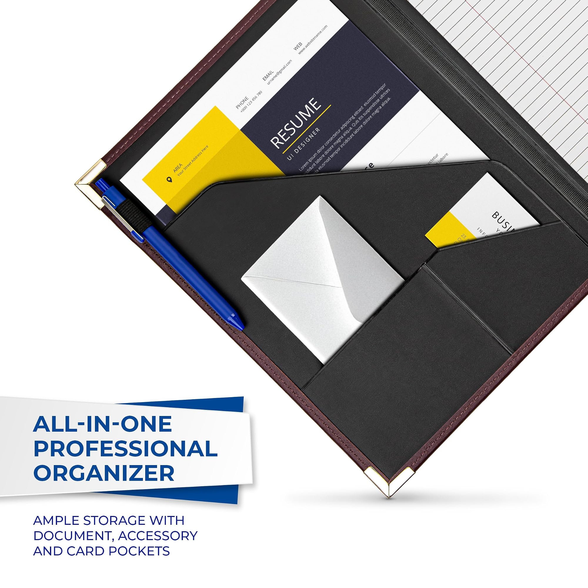 Samsill Classic Collection Business Portfolio - Executive Padfolio for Resume & Document Organizer - 8.5 by 11-Inch Legal Pad, Faux Leather with Brass Corners (Burgundy)