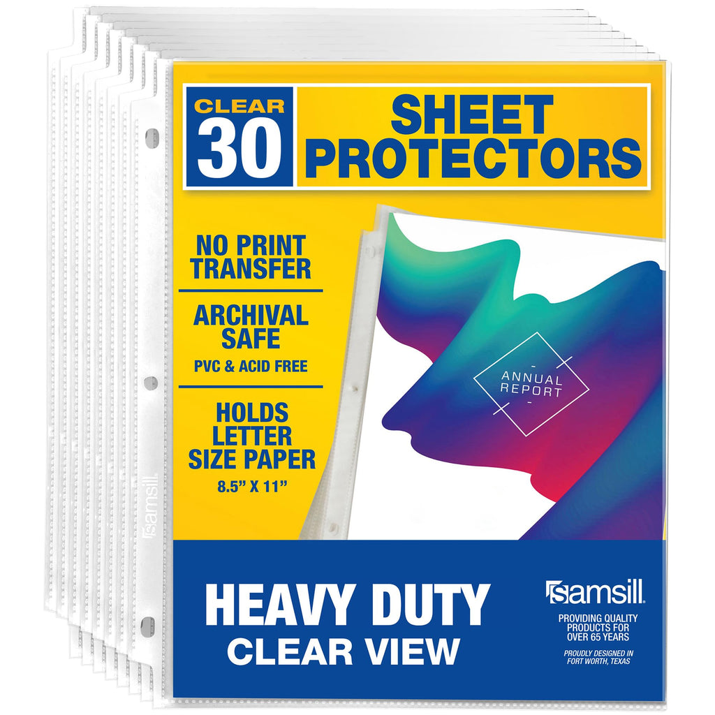 Samsill 30 Pack Heavy Duty Sheet Protectors, Crystal Clear, 8.5x11 Inch Page Protectors for 3 Ring Binder, Letter Size Protectors, Reinforced Holes,  Clear Document Sleeve, Top Loading, Acid Free