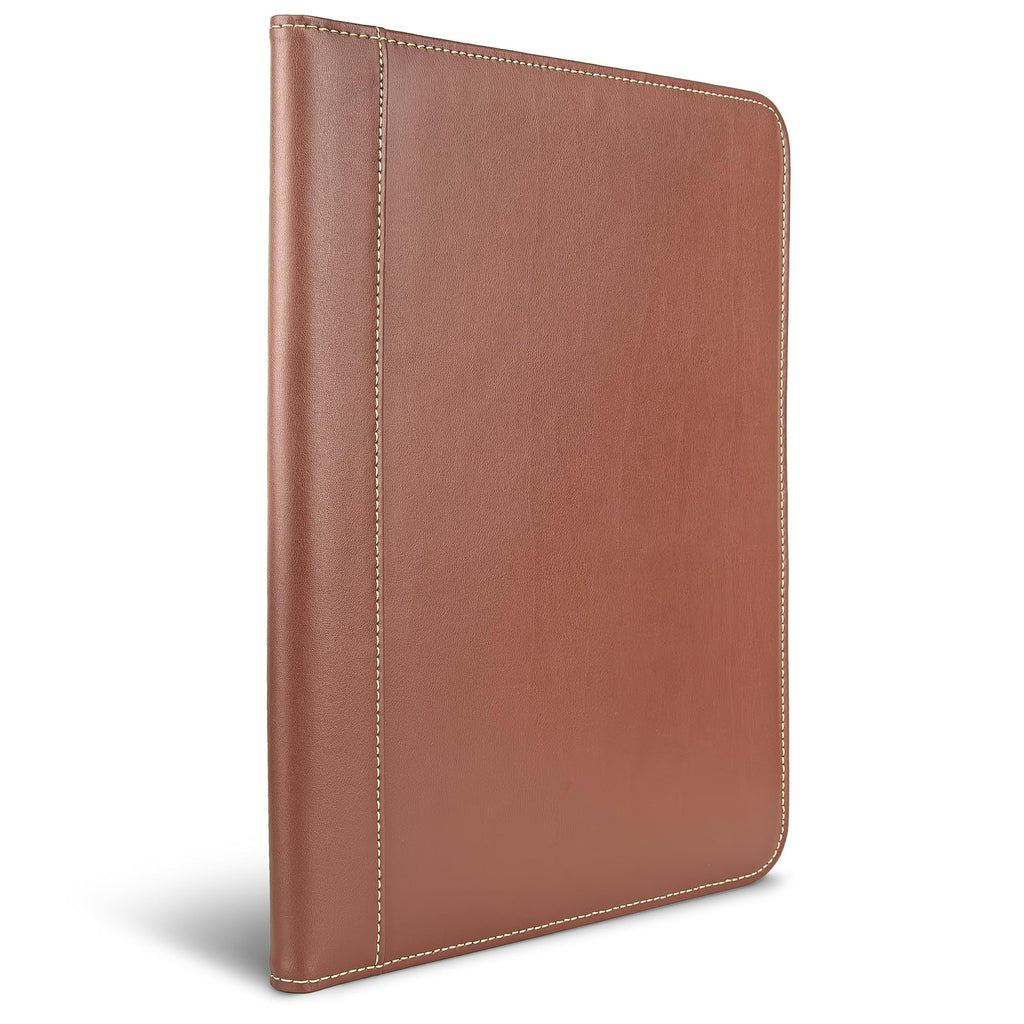 Samsill Contrast Stitch Leather Padfolio and Business Portfolio for Men and Women, Resume/Document Organizer with Writing Pad, Tan (71716)