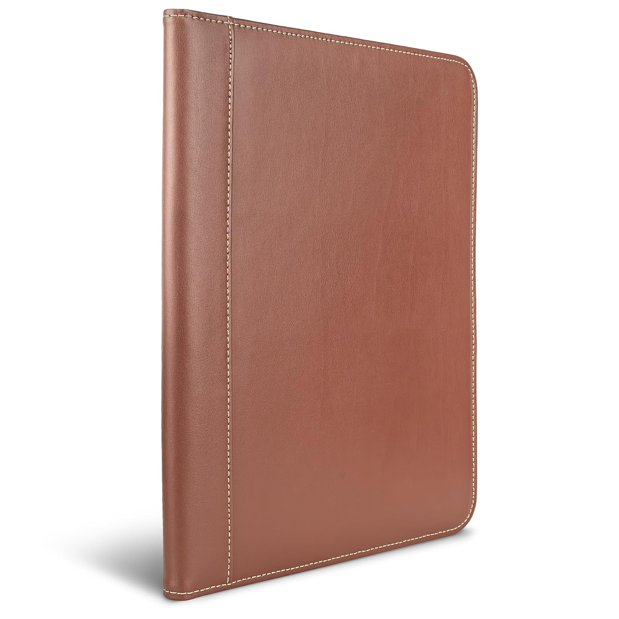 Samsill Contrast Stitch Leather Padfolio and Business Portfolio for Men and Women, Resume/Document Organizer with Writing Pad, Tan (71716)
