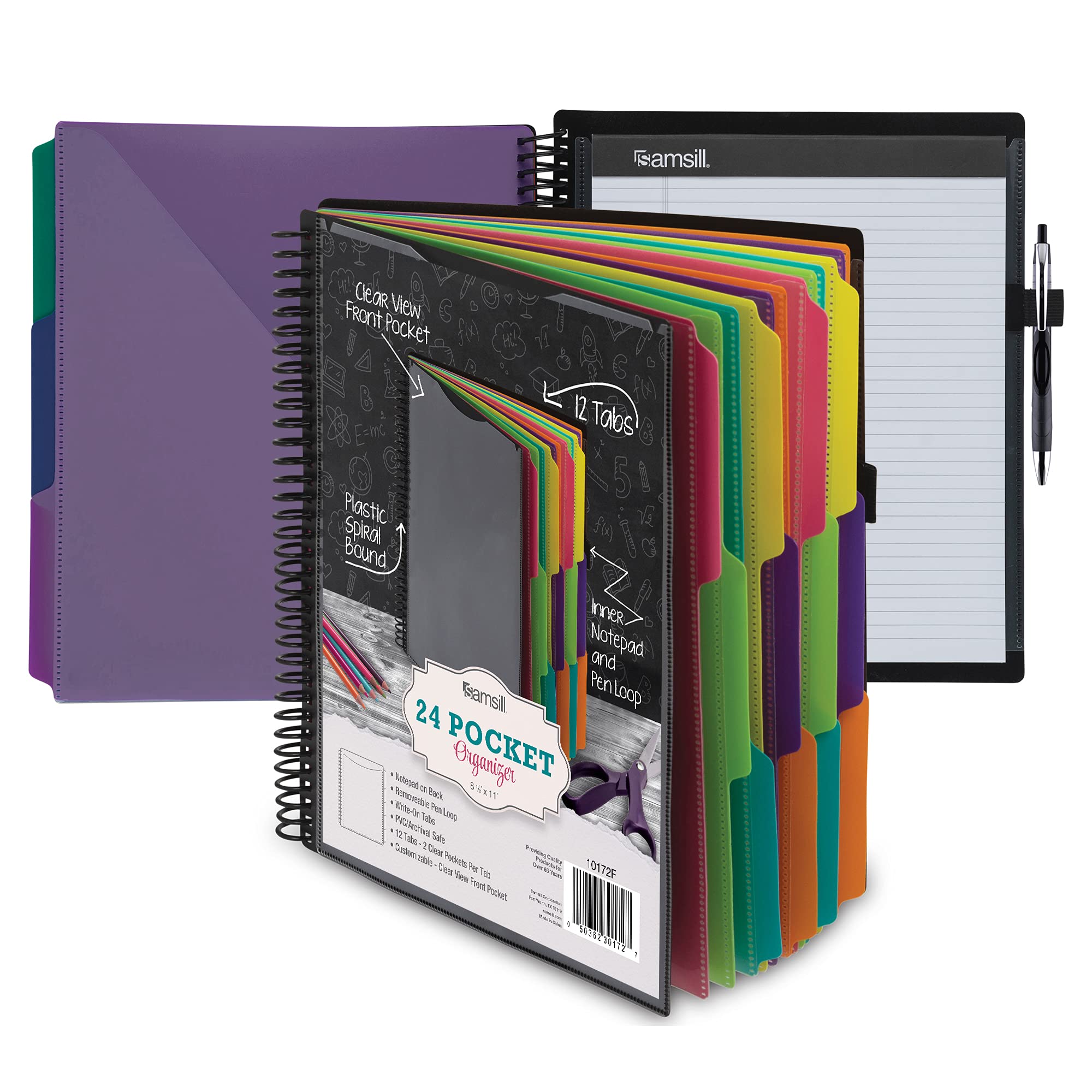 Samsill Spiral Folder Organizer - 12 Dividers & 24 Pockets with Notepad Holder, Multi Pocket Color Cordinated Folder Binder with Customizable Tabs, Document Organizer (Fashion)