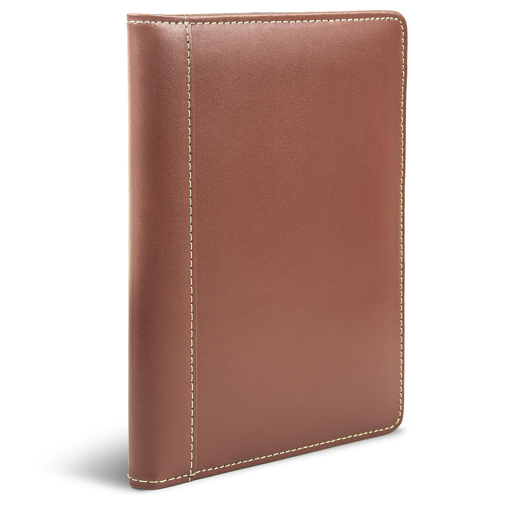 Samsill Contrast Stitch Faux-Leather Portfolio, Mini Size Business Interview Professional Padfolio, Includes 5 x 8 Inch Writing Pad, Brown