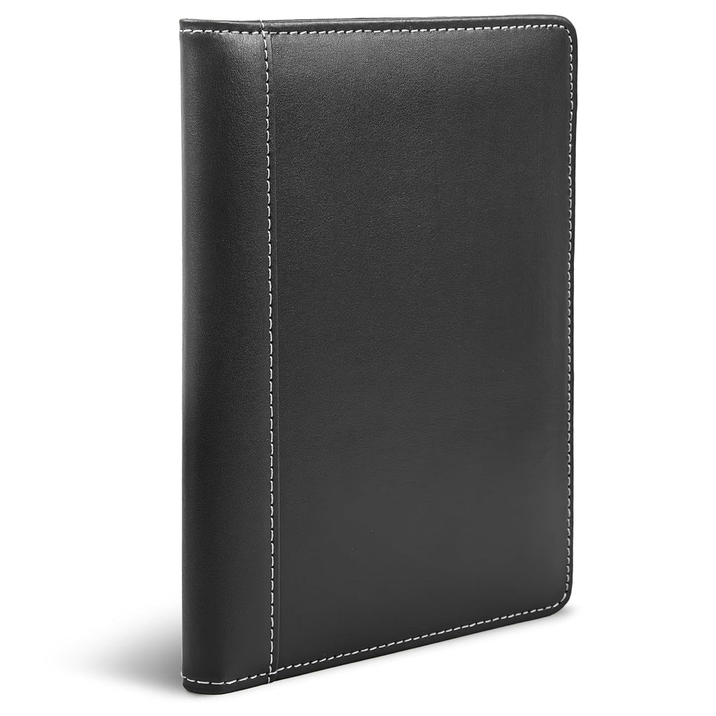 Samsill Contrast Stitch Faux-Leather Portfolio, Mini Size Business Interview Professional Padfolio, Includes 5 x 8 Inch Writing Pad, Black