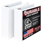 Samsill Durable 4 inch 3 Ring Binder, D Ring Binder, 100% Recycled Chipboard, White, 2 Pack