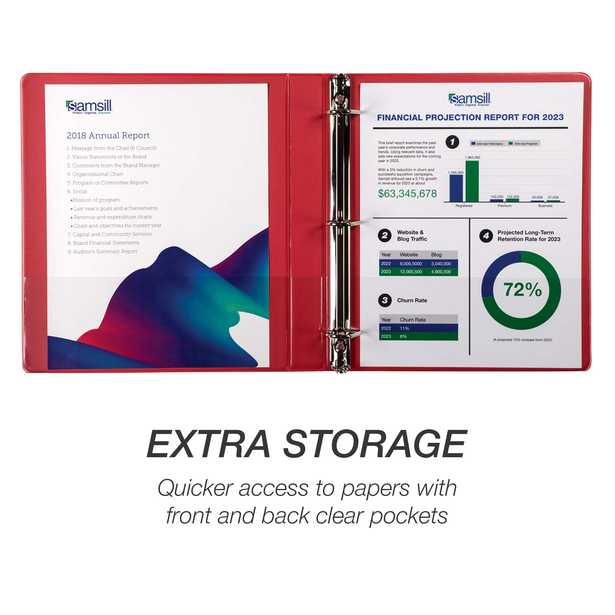 Samsill Durable 1 inch 3 Ring Binder, Made in USA, D Ring Binder, FSC 100% Recycled Chipboard, Red, 12 Pack