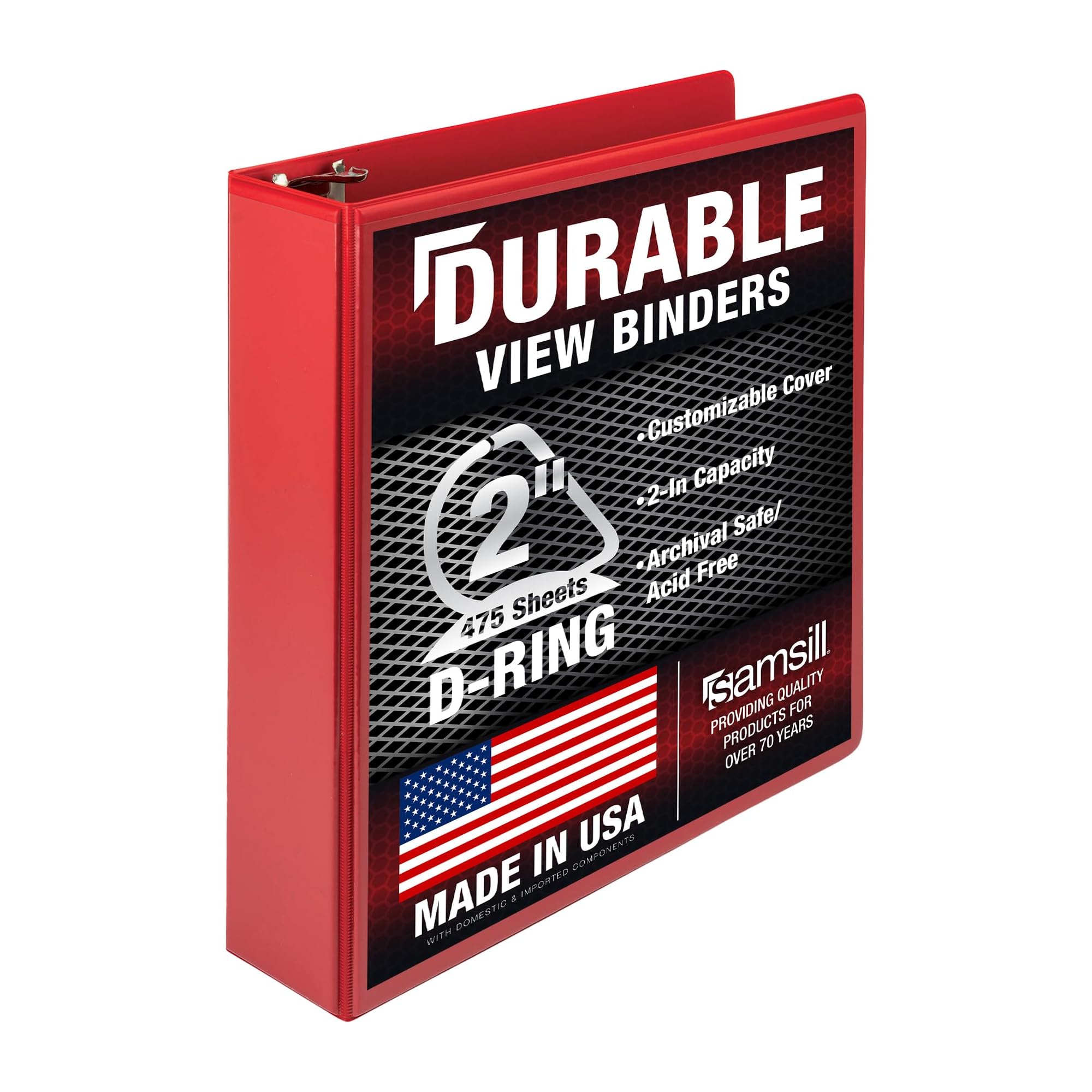 Samsill Durable 2 inch 3 Ring Binder, D Ring Binder, 100% Recycled Chipboard, Red
