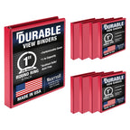 Samsill 8 Pack Durable 1 Inch 3 Ring Binders, Made in USA, Round Ring, Clear View Cover for Presentations, Red