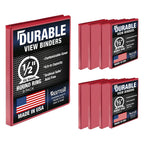 Samsill 8 Pack Durable 0.5 Inch 3 Ring Binders, Round Ring, Clear View Cover for Presentations, Red