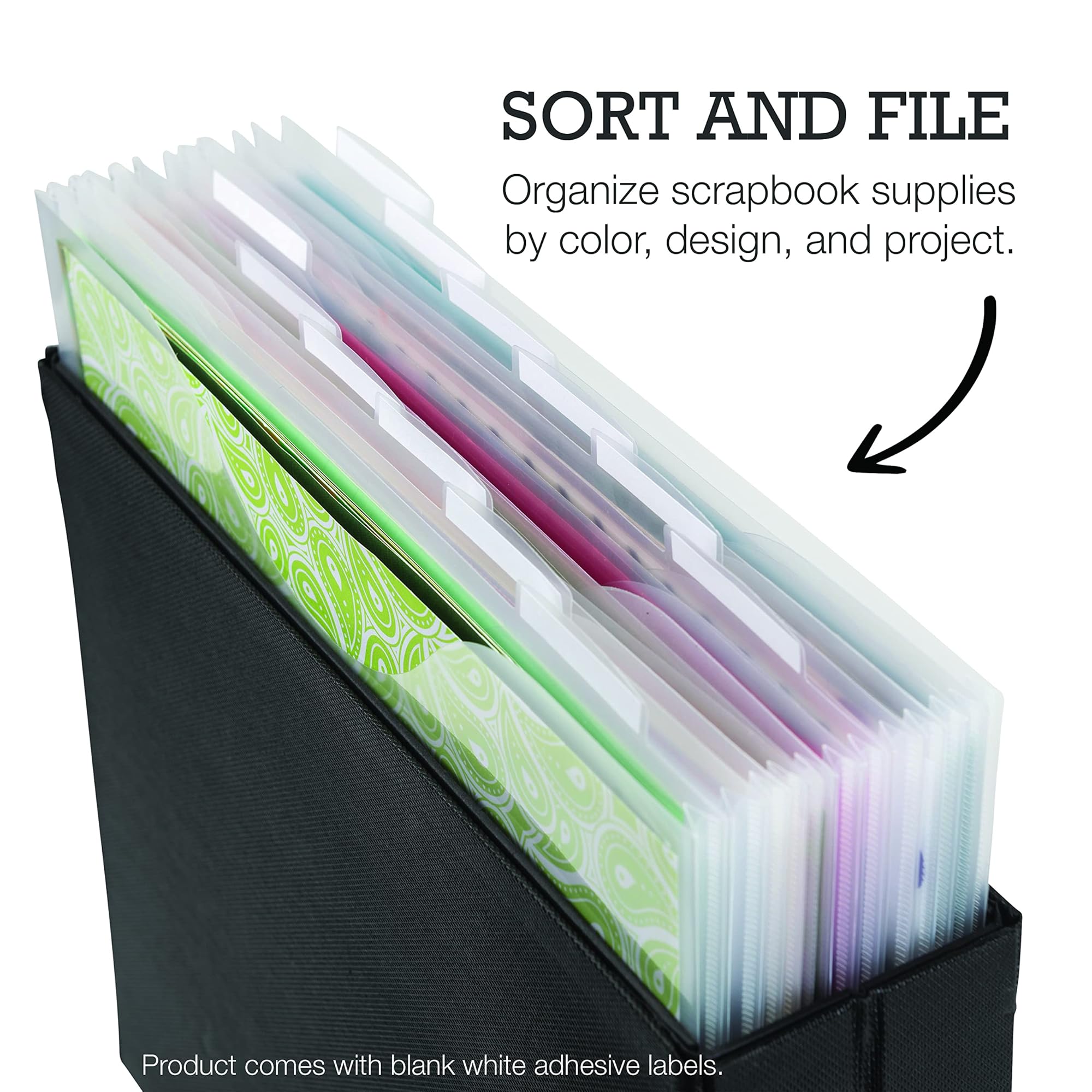 Samsill Scrapbook Storage Organizer Folders 12x12 Inch, 12 Pack, Paper Files with Customizable Tabs, Includes 12 Blank White tabs, Top-Loading, Heavy-Duty Files, Super Clear
