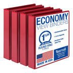 Samsill 1.5 Inch 3 Ring Binders, Made in USA, Economy Round Ring, Clear View Cover, 325 Sheet Capacity - for School, Home, Office - Red, 4 Pack
