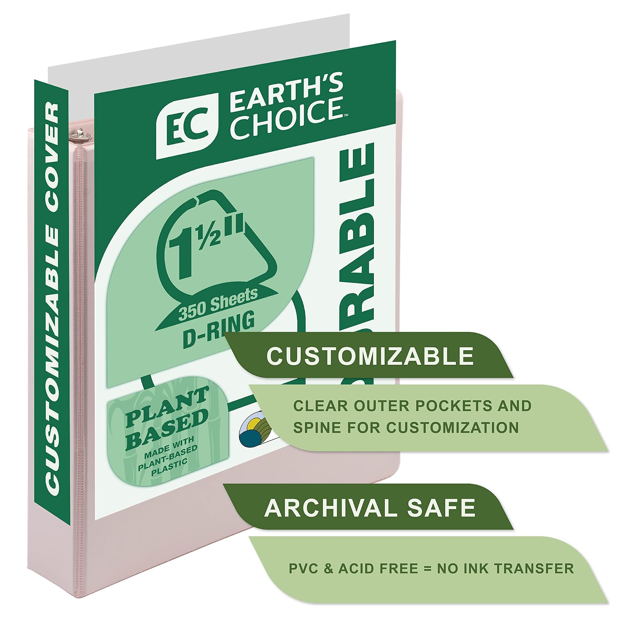 Samsill Plant-Based 1.5 Inch Durable D-Ring, Made in USA, View Binder, Eco-Friendly, USDA Certified Biobased, 2 Pack, Rose