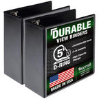 Samsill Durable 5 Inch 3 Ring Binder, D Ring Binder, Customizable Clear View, Black, 2-Pack, Holds 1070 Pages