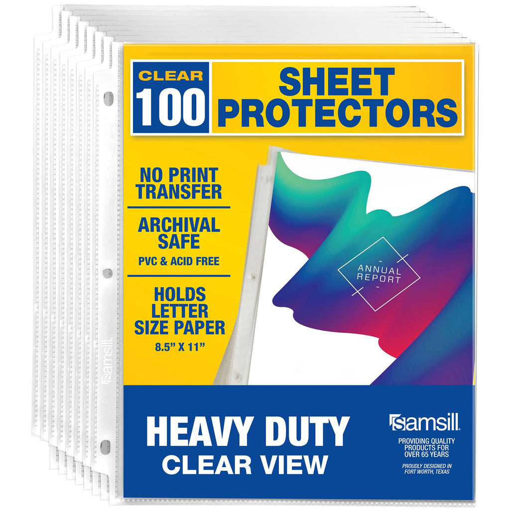 Samsill 100 Pack Heavy Duty Sheet Protectors, Crystal Clear, 8.5x11 Inch Page Protectors for 3 Ring Binder, Letter Size Protectors, Reinforced Holes,  Clear Document Sleeve, Top Loading, Acid Free
