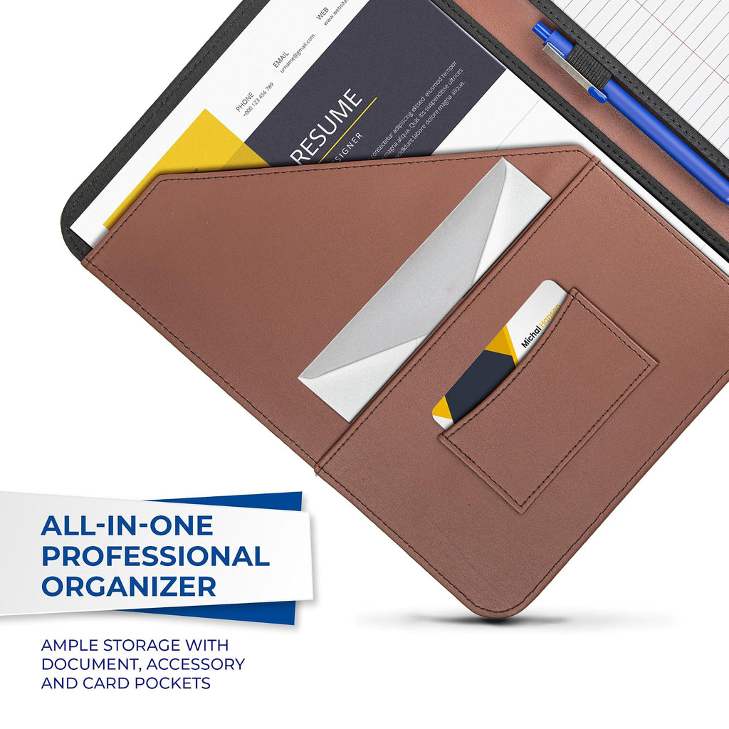 Samsill Contrast Stitch Leather Padfolio and Business Portfolio for Men and Women, Resume/Document Organizer with Writing Pad, Tan (71716)