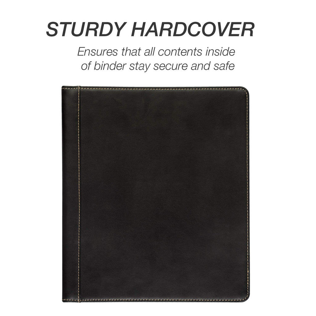 Samsill 0.5 Inch 3 Ring Binder, Leather, Black with Contrast Stitching, 8.5X 11 Inch, 3 Rings, Notebook Binder, Portfolio Organizer, Planner, Journal
