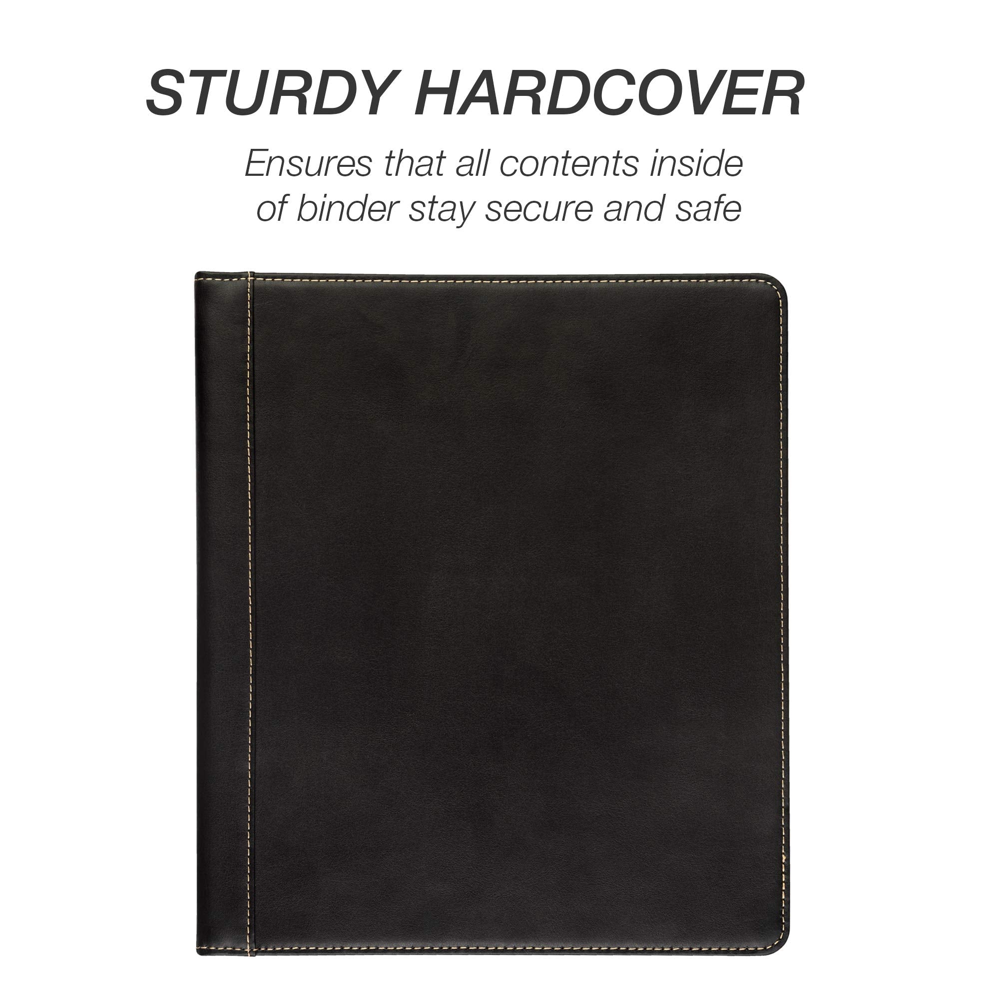 Samsill 0.5 Inch 3 Ring Binder, Leather, Black with Contrast Stitching, 8.5X 11 Inch, 3 Rings, Notebook Binder, Portfolio Organizer, Planner, Journal